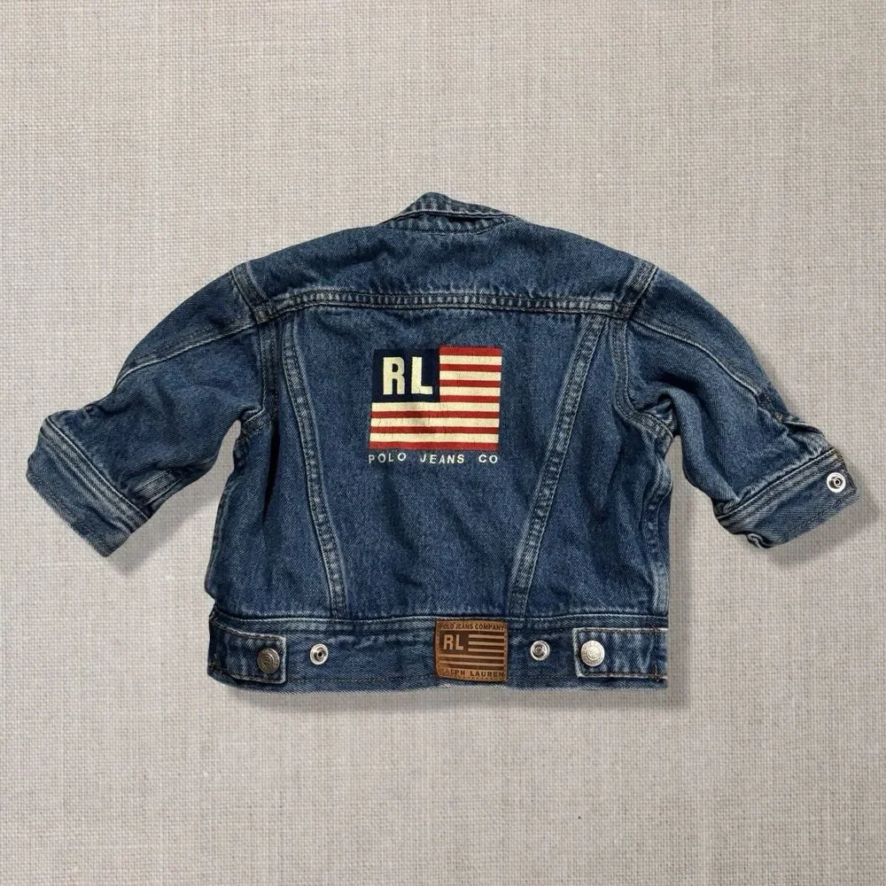 Vintage Y2K Polo Jeans Co Ralph Lauren RL Flag Denim Jacket Baby 3-12M